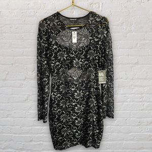 Express Black and Silver Lace Cutout Bodycon Dress